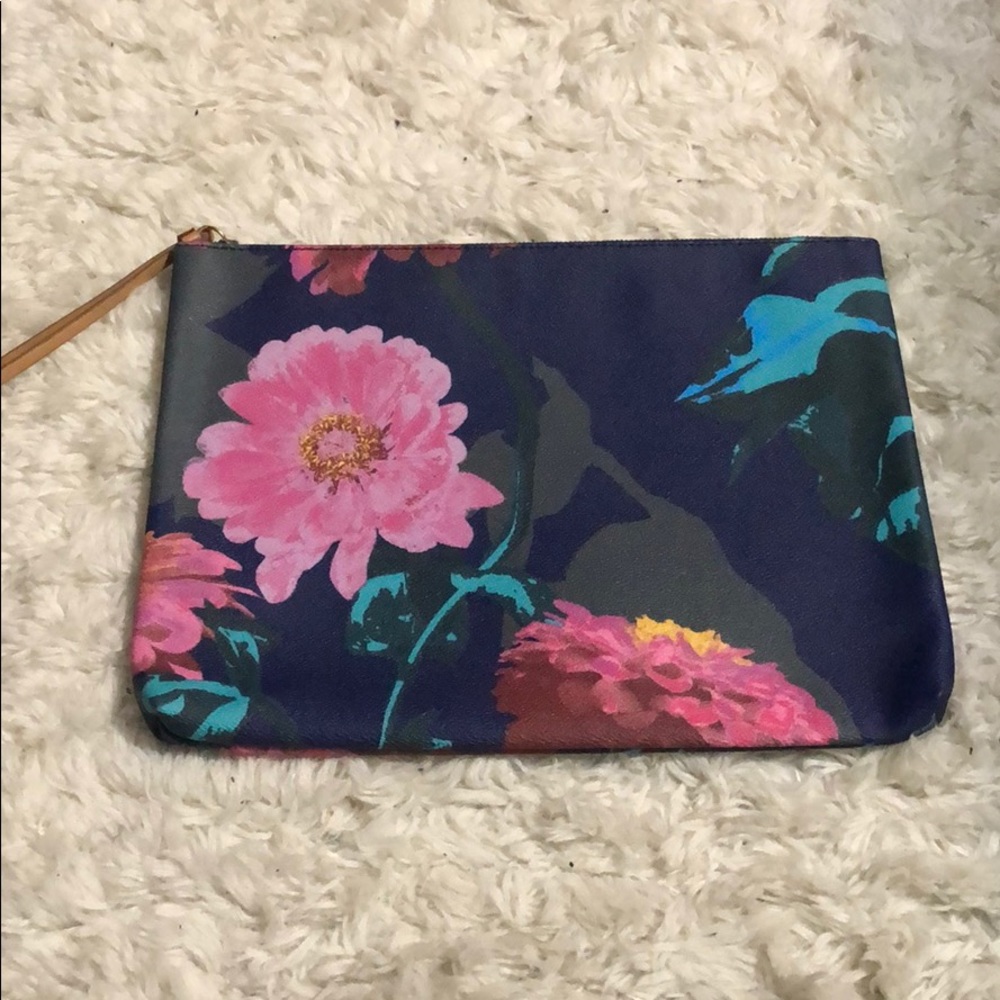 Envelope leather clutch with hand painted flowers